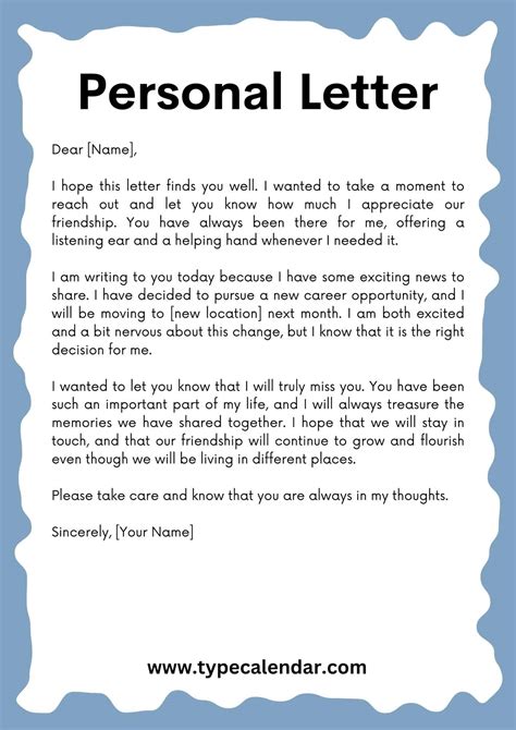 printable personal letter templates  writing heartfelt messages