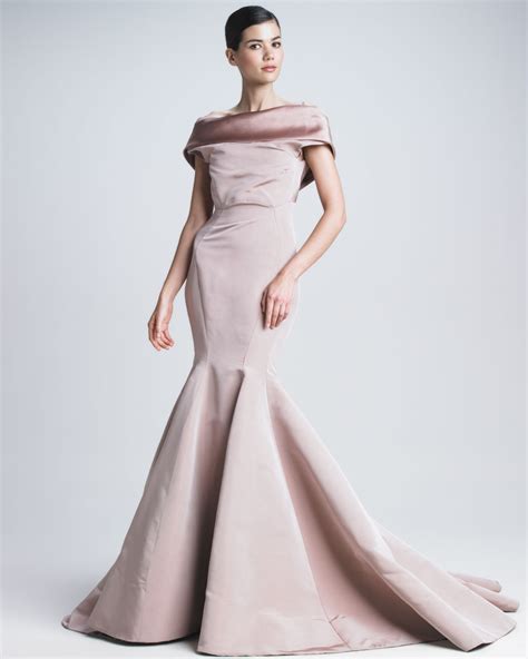 lyst zac posen silk faille mermaid gown in purple