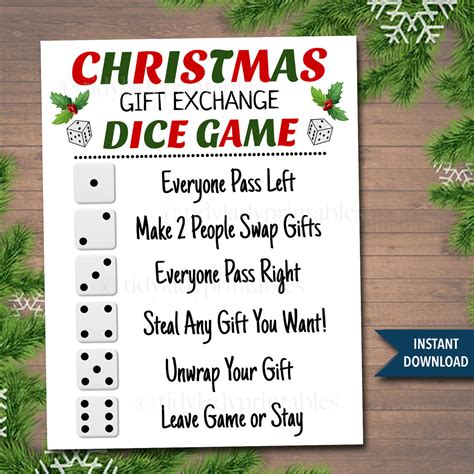 christmas dice game gift exchange rules printable tidylady printables