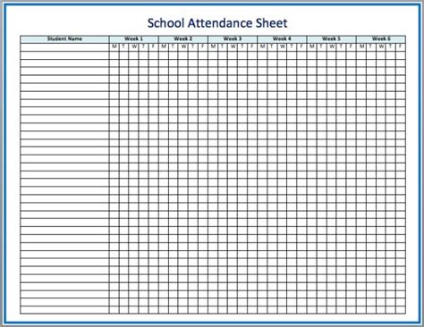 printable attendance sheet template  teachers employees