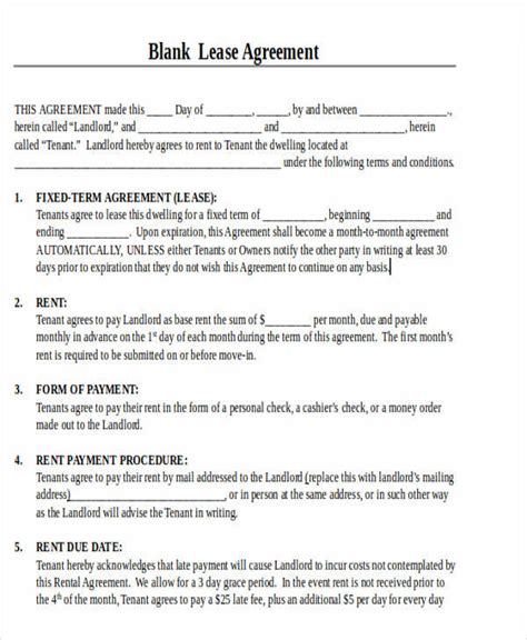 printable lease agreement forms  navy printable forms