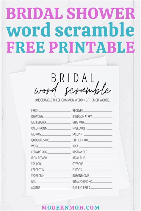 printable bridal shower games word scramble