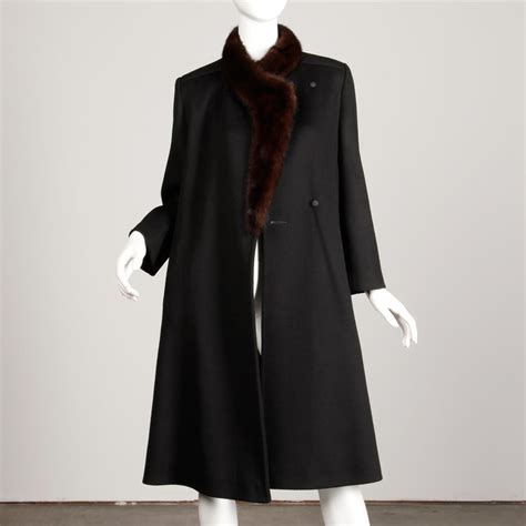 1970s vintage black wool brown asymmetric mink fur