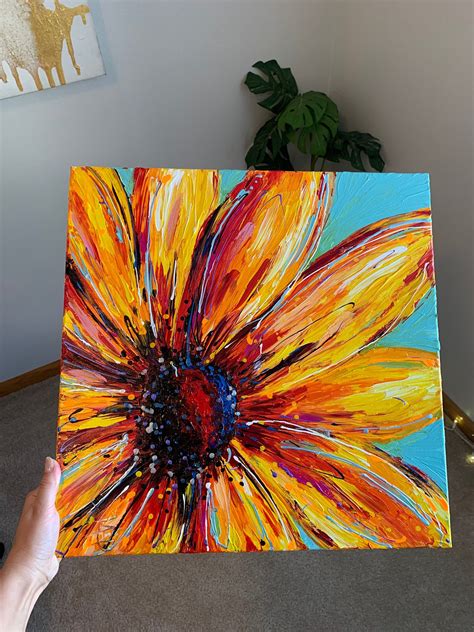 flower painting original acrylic  canvas etsy