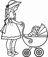 Bebe Coloriage Stroller Pushing Colorier Imprimer Carriage sketch template