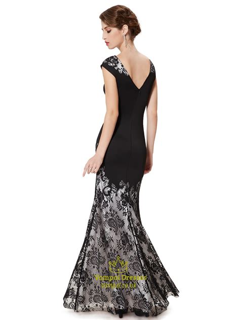 Black Lace Mermaid Prom Dresses 2015 Long Black Lace Mermaid Prom Dress