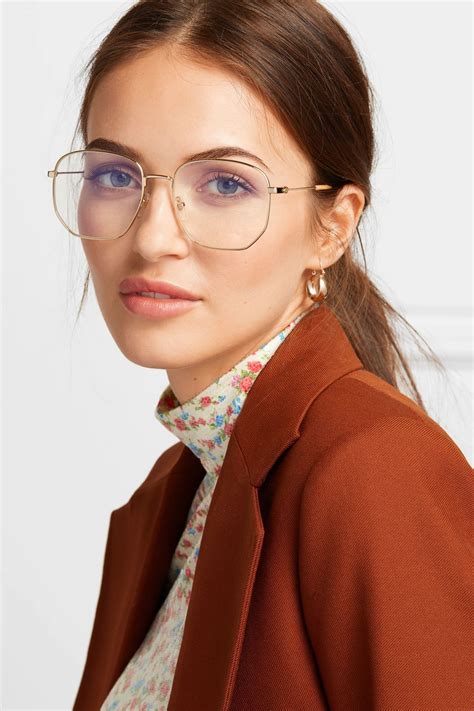Gold Hexagon Frame Gold Tone And Acetate Optical Glasses Gucci