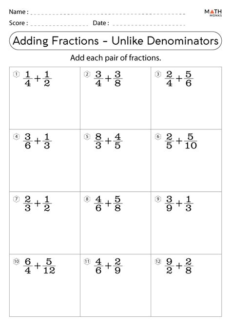 adding fractions worksheets  answer key