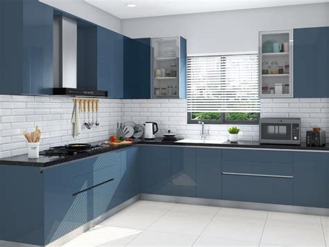classic blue  shaped modular kitchen india homelane