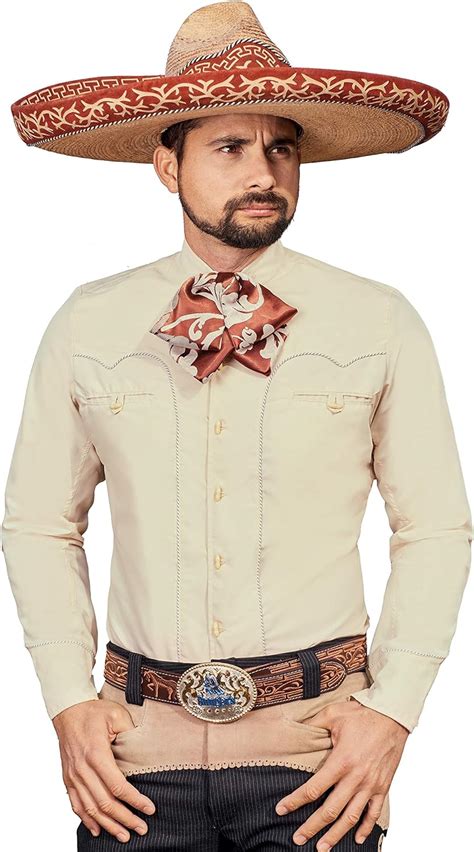 rangers mens original mexican charro solid shirt beige xl  amazon mens clothing store