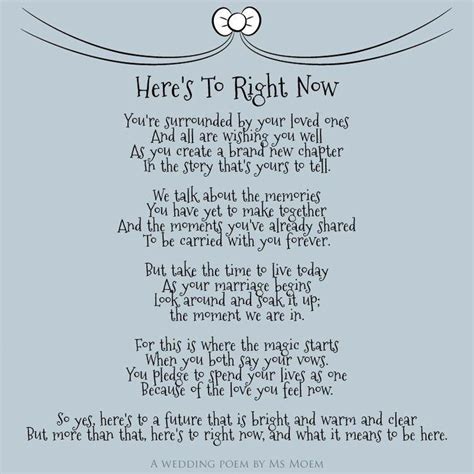© here s to right now is an english wedding poem written