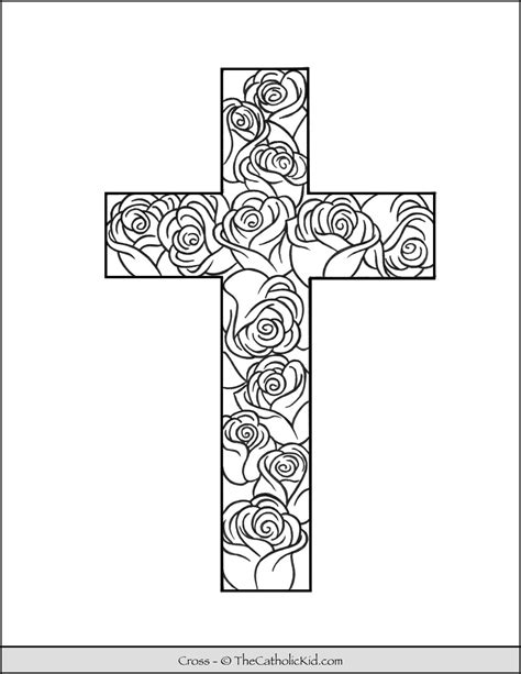 cross coloring page stained glass pattern thecatholickidcom