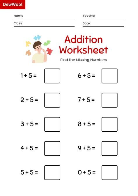 addition worksheet  grade  numbers  dewwool