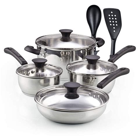 cook  home   pieces stainless steel cookware set silver