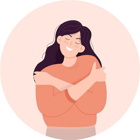 Premium Vector Woman Hugging Herself Love Yourself Love Your Body