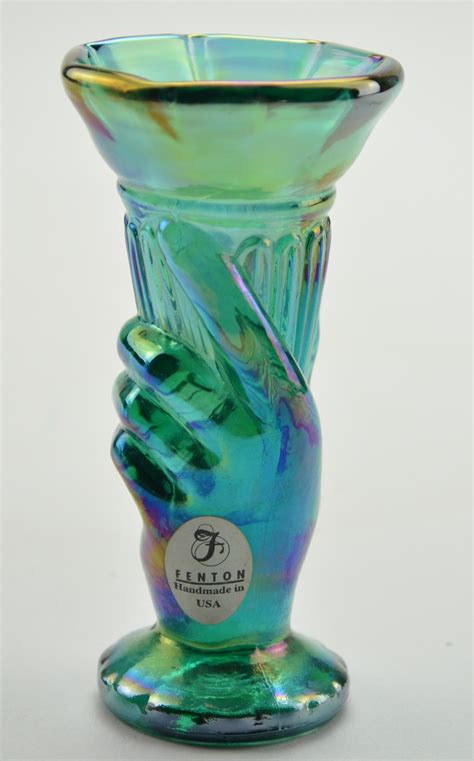 Fenton Art Glass Bud Vase Vintage Green Iridescent
