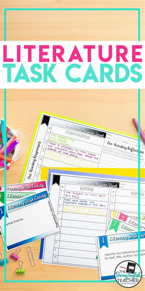 analyzing literature task cards for any novel novel review task cards