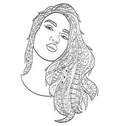 beautiful sketch girl  long hair coloring vector image