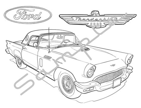 ford thunderbird adult coloring page printable coloring etsy