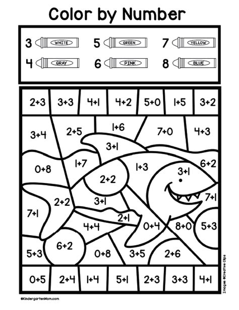addition color  number worksheets kindergarten mom  printable
