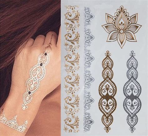 1sheet new indian arabic designs golden silver flash tribal henna tattoo paste metali metal