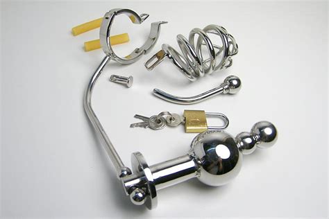 Male Siamese Anal Plug Cock Cage Chastity Device Stainless Steel Butt