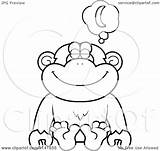 Daydreaming Bananas Chimpanzee Clipart Cartoon Cory Thoman Outlined Coloring Vector sketch template