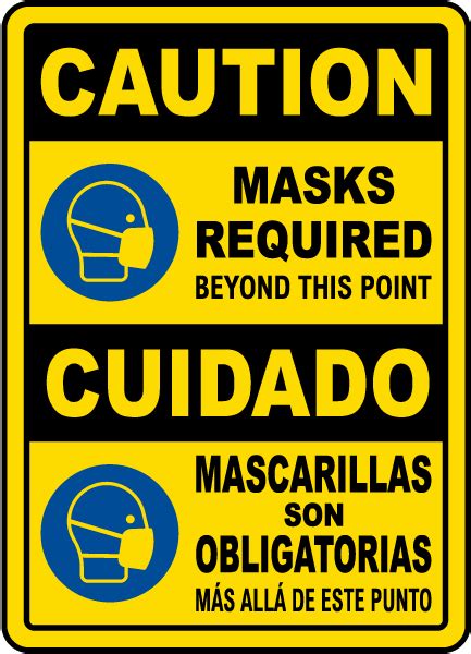 bilingual caution masks required   point sign save
