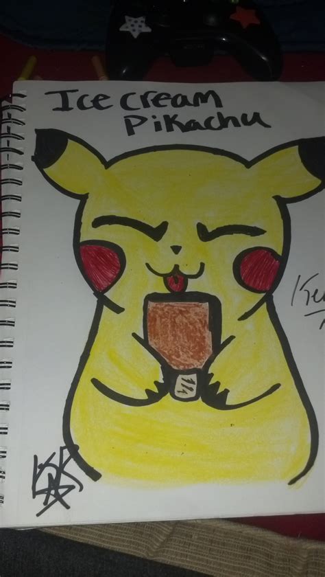 pikachu eating ice cream  kelsitiny  deviantart