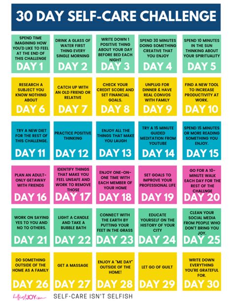 30 Day Self Care Challenge Free Calendar And Workbook