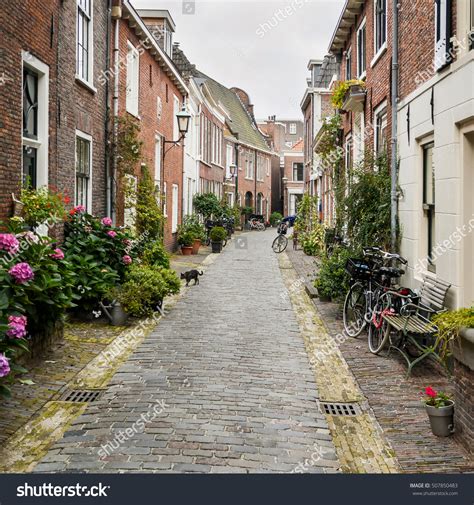 traditional dutch street haarlem netherlands bicycles stock photo  shutterstock