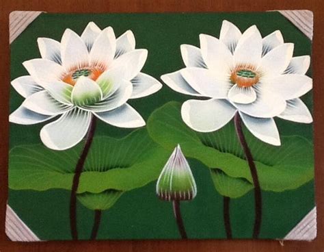 jual lukisan bunga teratai putih white lotus flower
