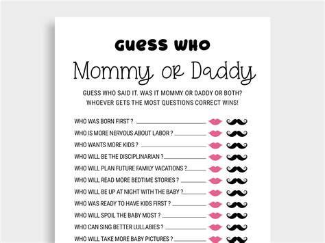 mommy  daddy guess  baby game printable baby shower games etsy