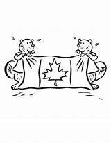 Canada Flag Coloring Pages Beavers Two Holding Cute Fuzzy Event Color Netart Kids sketch template