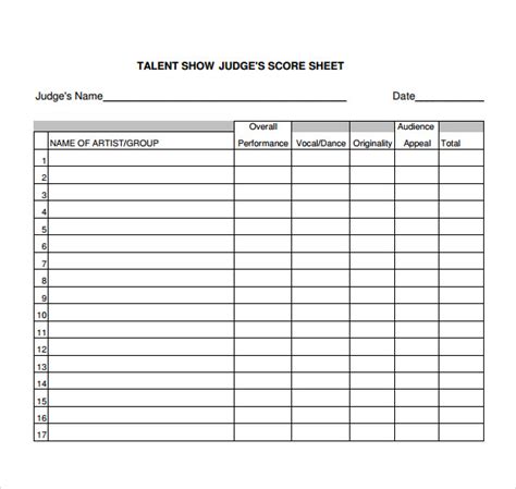 printable judges score sheet template customize  print