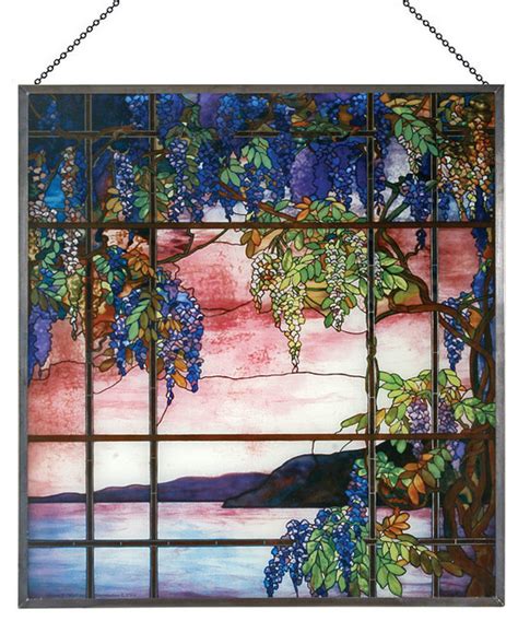 Tiffany Stained Glass Panel View Of Oyster Bay