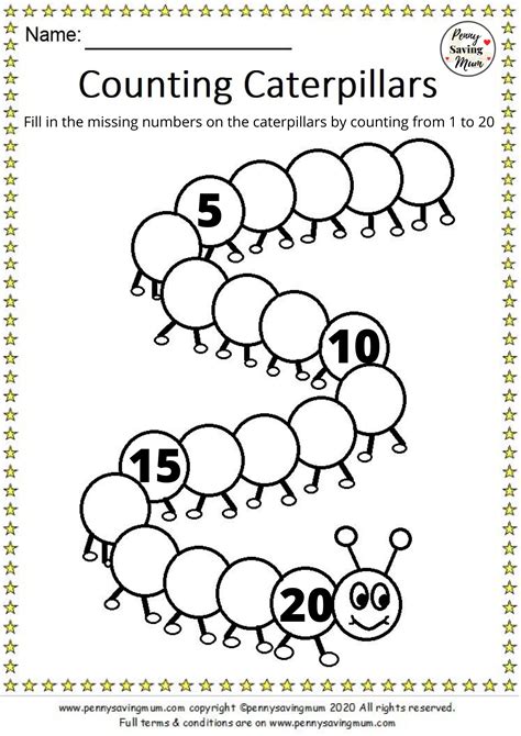 counting caterpillars maths worksheets penny saving mum math