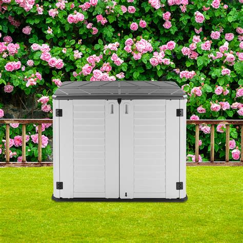 kepooman outdoor storage box plastic  gallon patio garden furniture easy  clean white