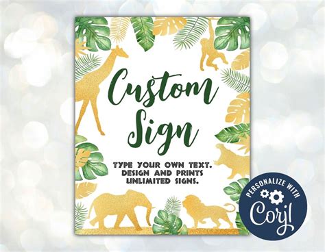 editable safari custom sign jungle animals custom sign gold etsy