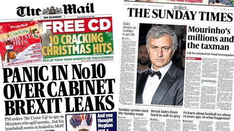 newspaper headlines brexit leaks panic  mourinhos tax bbc news