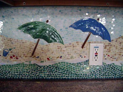 Mosaic Kitchen Backsplash Beach Scene Designer Glass