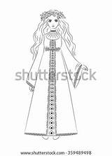 Coloring Girl Vector Caftan Slavic Illustration Young Dress Book Beautiful Shutterstock sketch template