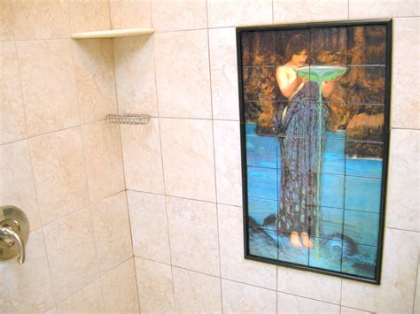 hand  custom shower  bath tile mural  flekman art