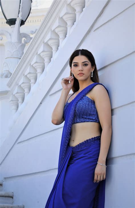 Mehreen Pirzada In Navy Blue Party Wear Saree South Indian Actress
