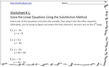 systems  equations  substitution worksheets