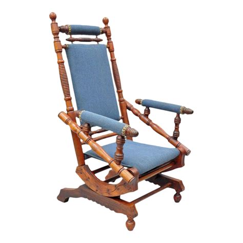 antique eastlake victorian turned walnut blue platform rocking chair