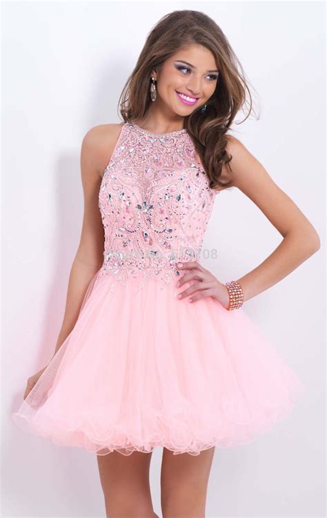 vintage lovely girl short prom dress sexy halter open back styles sleeveless pink beaded crystal