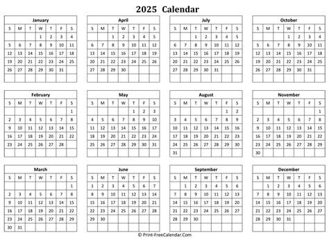 printable  calendar landscape orientation  blank yearly
