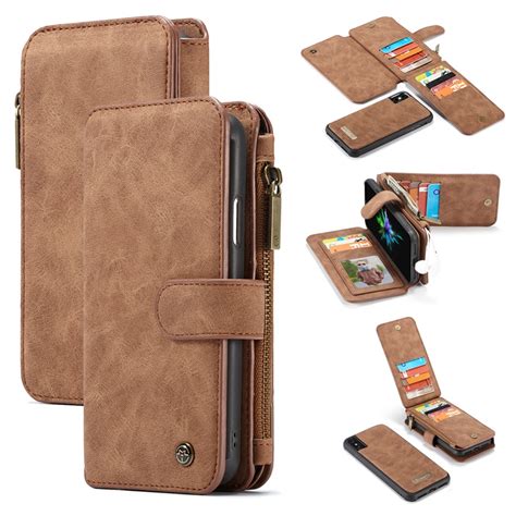 card holder leather case  iphone  xr xs max multi functional wallet leather magnet cover