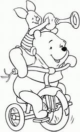 Coloring Pooh Pages Winnie Rocks Riding Bike Bee sketch template